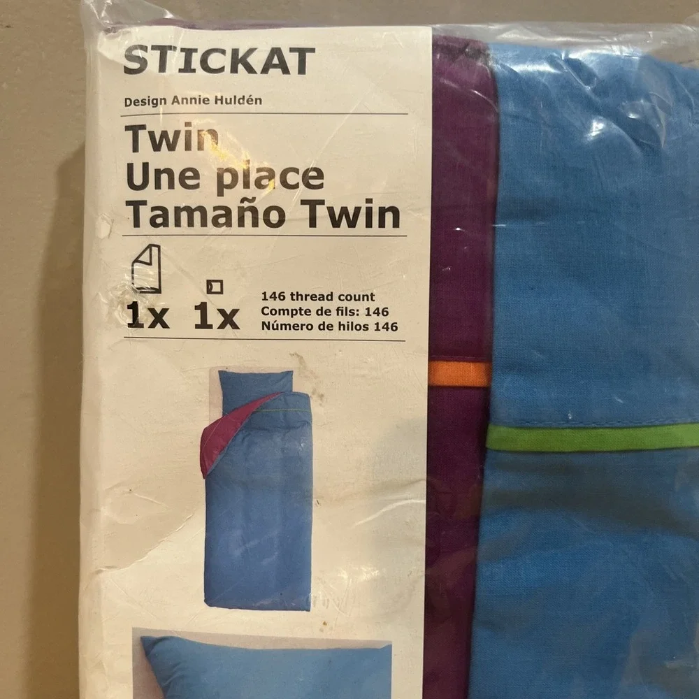IKEA STICKAT Twin Duvet Cover & Pillow Case Annie Hulden Color Block Blue Purple